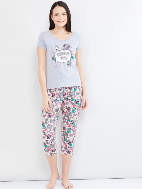 

max Women Grey & Multicoloured Printed Night suit