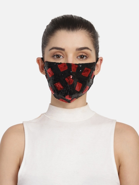 

Anekaant Women Red & Black 3-Ply Sequin Embellished Fabric Mask