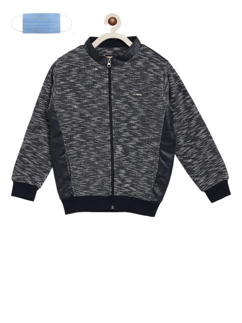 

Lil Tomatoes Boys Navy Blue Solid Lightweight Bomber