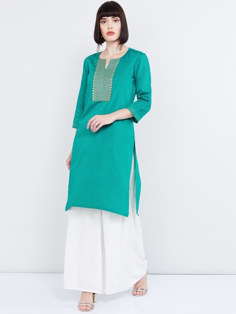 

max Women Green Yoke Design A-Line Kurta