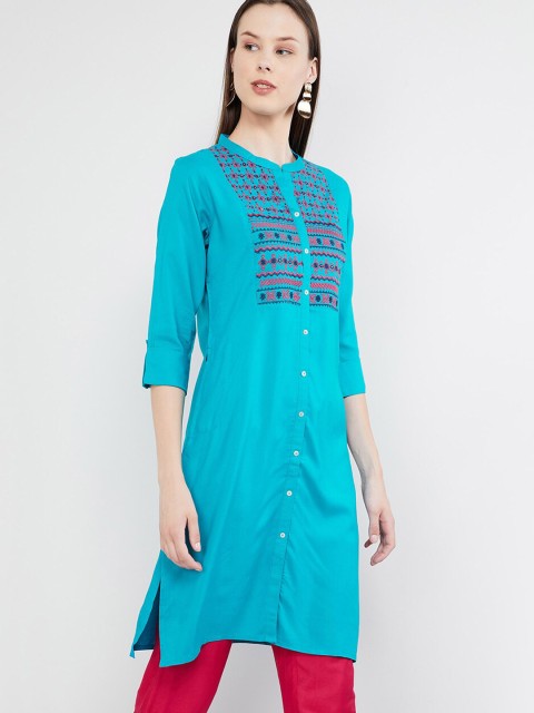

max Women Blue Yoke Design Straight Kurta