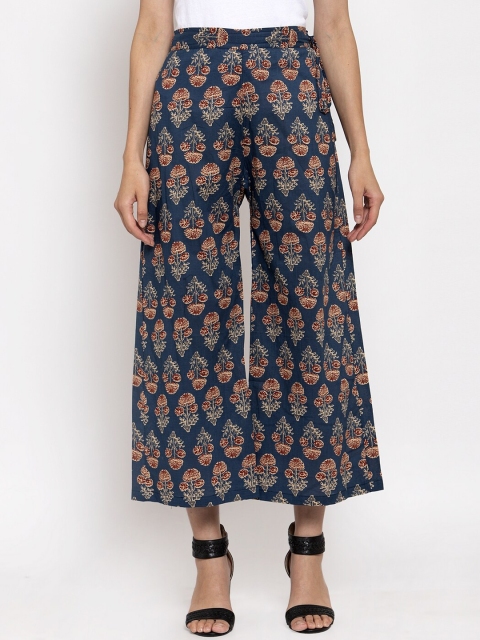 

TAG 7 Women Navy Blue Floral Printed Flared Palazzos