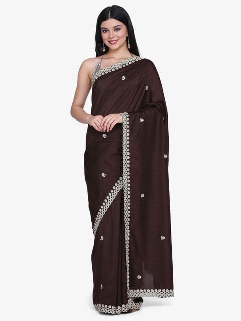

BOMBAY SELECTIONS Brown Art Silk Embroidered Dharmavaram Saree