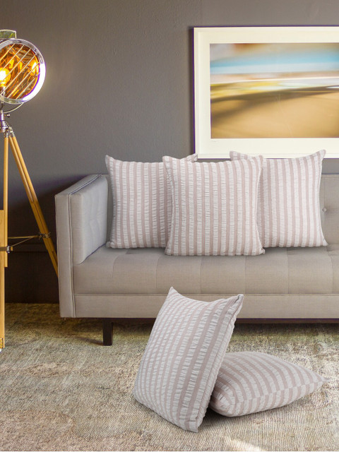 

KLOTTHE Set Of 5 Pink & Off-White Striped Square Floor Cushions