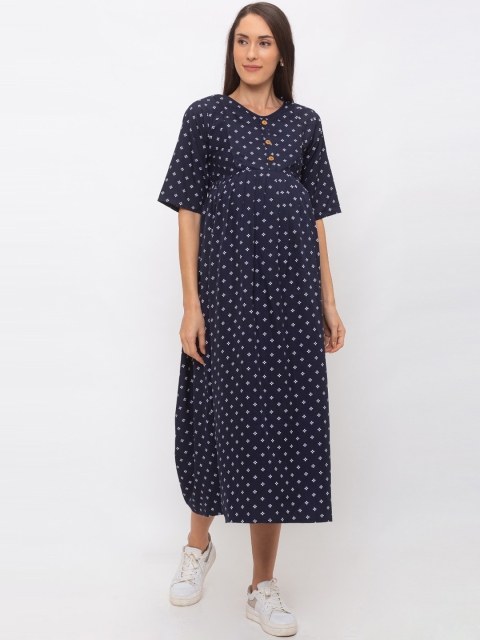 

MomToBe Women Navy Blue Maternity Maxi Dress