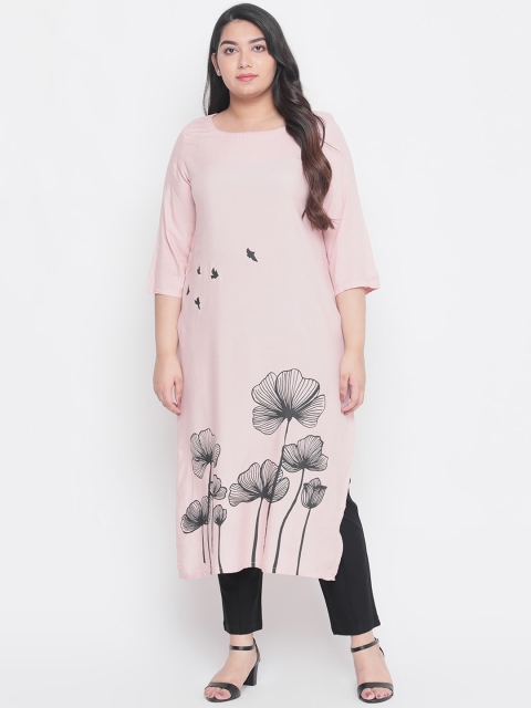 

Amydus Women Pink & Black Printed Straight Kurta