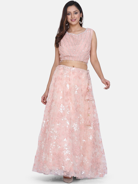 

BOMBAY SELECTIONS Peach-Coloured Ready to Wear Lehenga Choli with Shrug