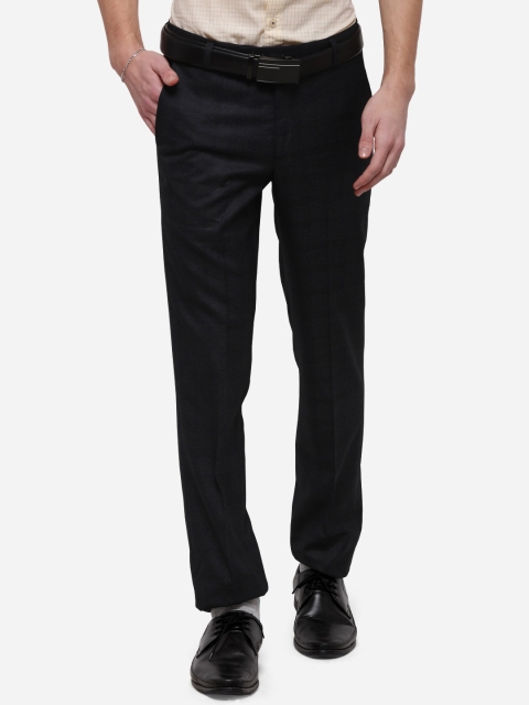 

METAL Men Charcoal Grey Slim Fit Self Design Formal Trousers