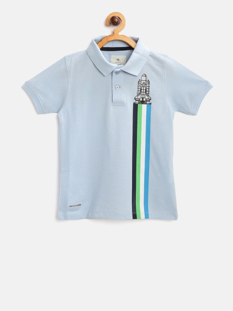 

Cherry Crumble Boys Powder Blue & Black Colourblocked Polo Collar T-shirt