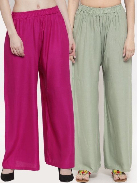 

TAG 7 Women Set of 2 Solid Flared Palazzos, Green