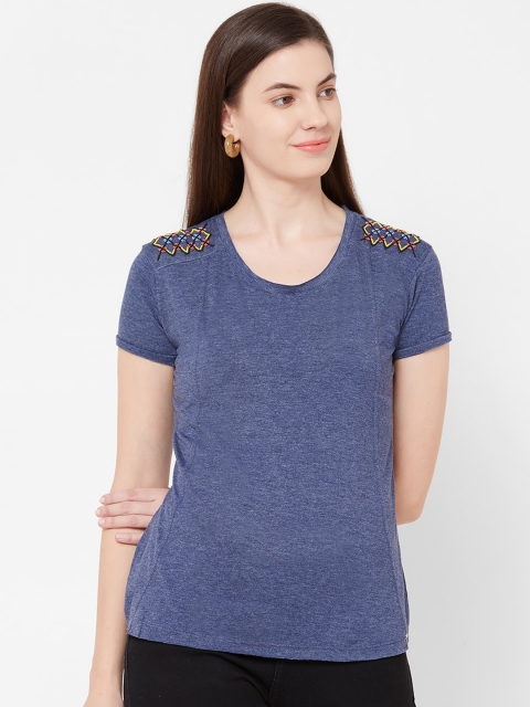 

Juliet Women Navy Blue Solid Round Neck T-shirt
