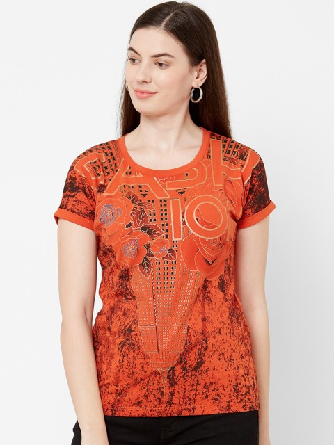 

Juliet Women Rust Orange Printed Pure Cotton Top