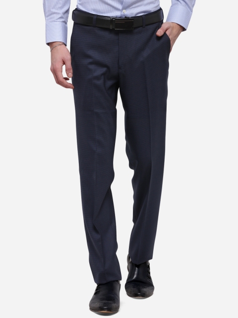

METAL Men Navy Blue Slim Fit Solid Formal Trousers