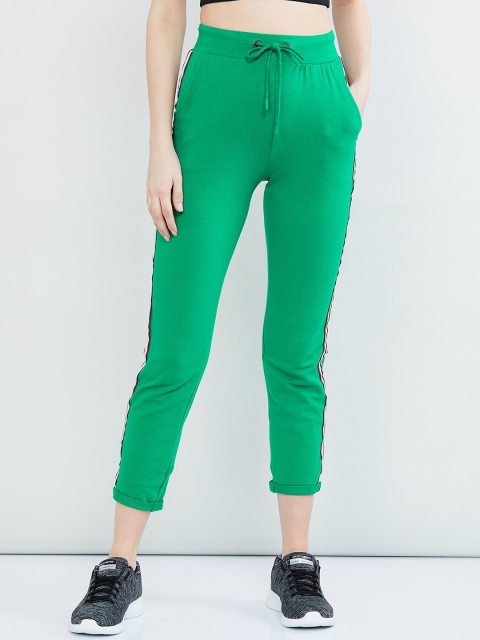 

max Women Green Solid Slim-Fit Track Pants