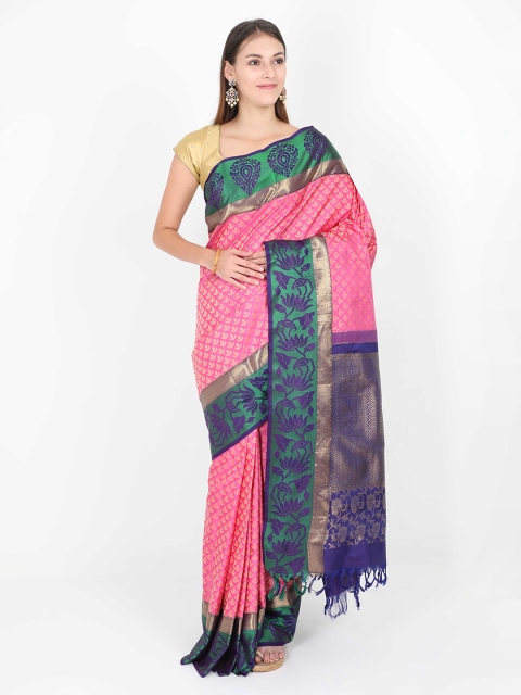 

SABOO COLLECTIONS Purple & Pink Pure Silk Woven Design Kanjeevaram Saree