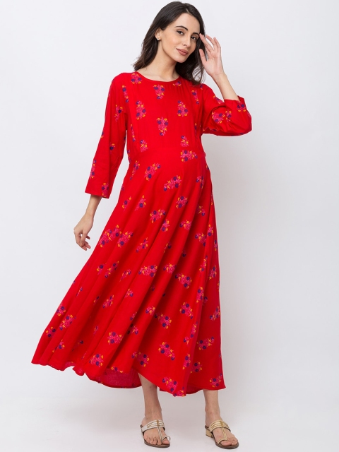 

MomToBe Women Red Floral Printed Maternity Maxi Dress