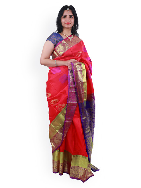 

APCO Pink & Blue Pure Silk Woven Design Dharmavaram Sustainable Saree
