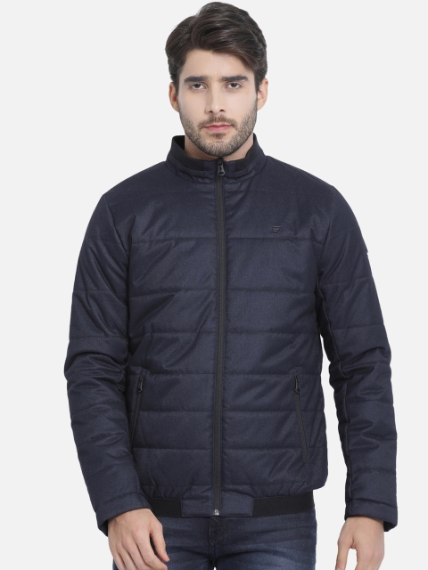 t-base Men Navy Blue Solid Lightweight Puffer Jacket