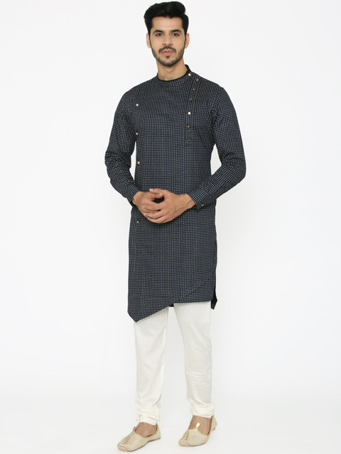 

Manyavar Men Navy Blue Printed Straight Kurta