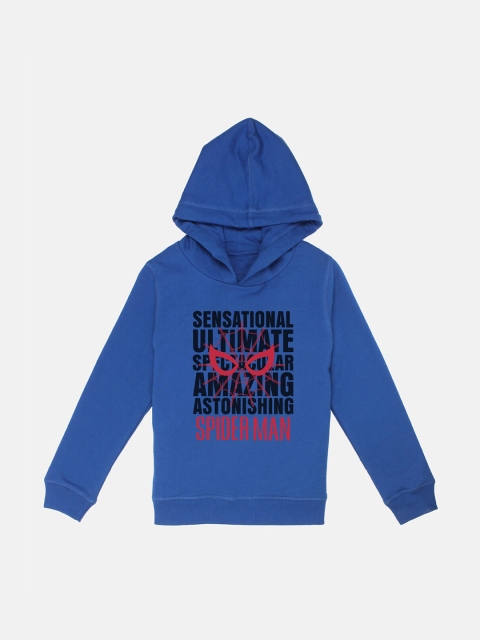 

Kids Ville Boys Blue & Black Spiderman Printed Hooded Sweatshirt