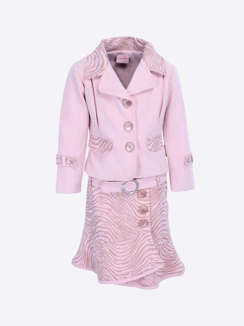 

CUTECUMBER Girls Pink Solid Coat with Skirt