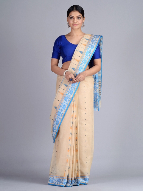 

Mitera Beige Pure Cotton Woven Design Taant Saree