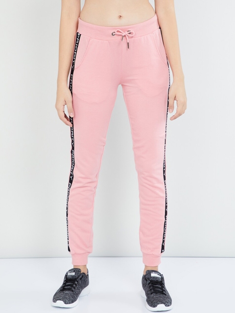 max Women Pink & Black Solid Slim-Fit Joggers