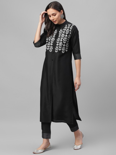 

Libas Women Black & White Embroidered Straight Kurta
