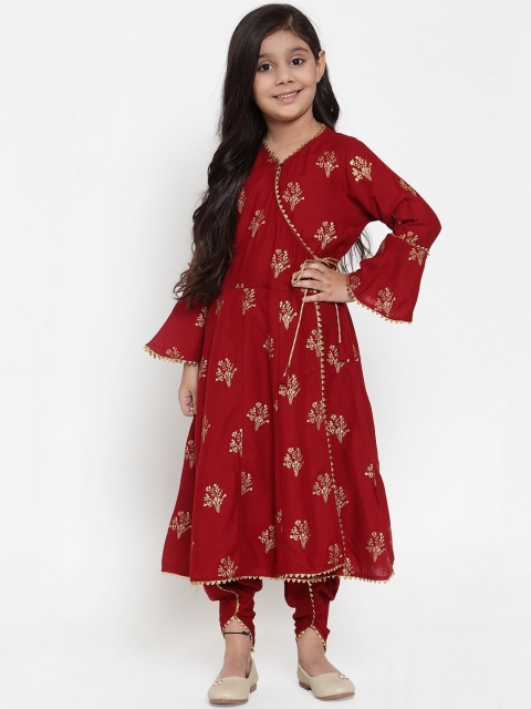 

Baani Creations Girls Maroon & Gold Floral Print Kurta with Dhoti Pants