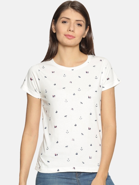 

Kryptic Women Off-White Printed Round Neck T-shirt