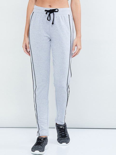 

max Women Grey Melange & Black Solid Slim-Fit Track Pants