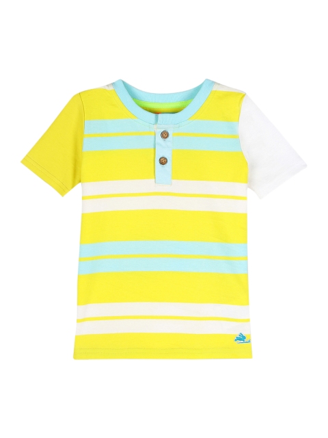 

Cherry Crumble Boys Yellow & Blue Striped Round Neck T-shirt