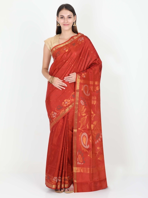 

SABOO COLLECTIONS Rust Orange Pure Silk Woven Design Uppada Saree