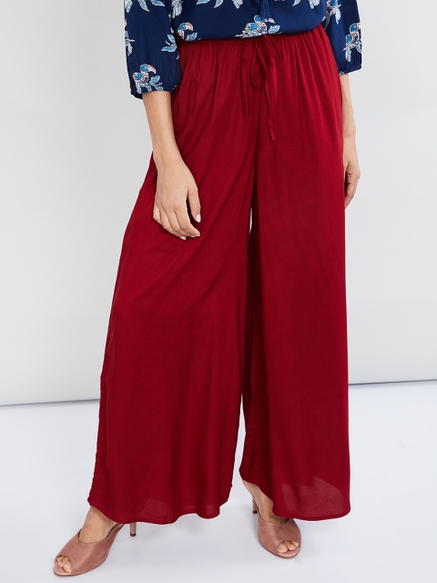 

max Women Maroon Solid Wide Leg Palazzos