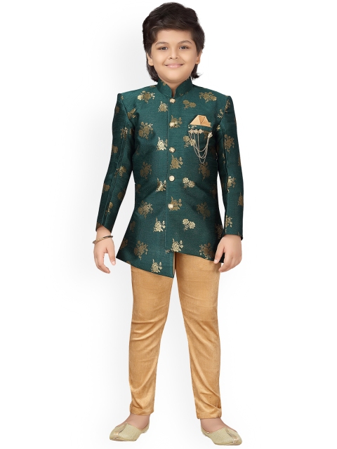 

Aj DEZInES Boys Green & Gold-Coloured Sherwani Set