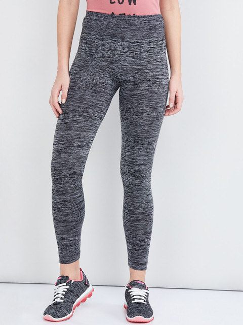 

max Women Grey Heathered Sports Tights
