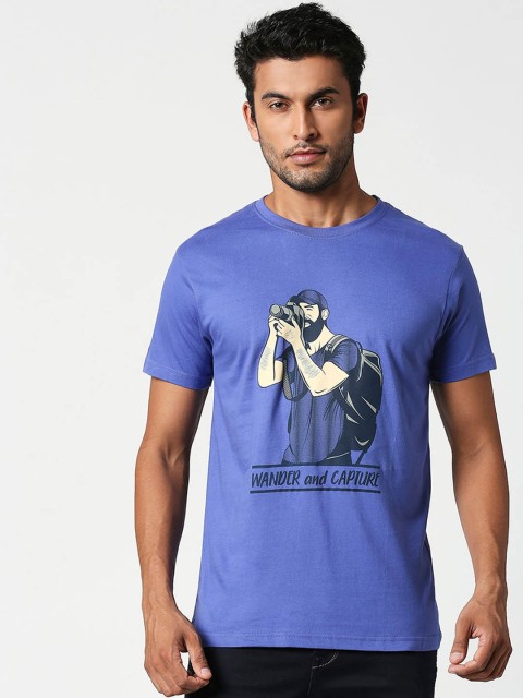

Bewakoof Men Blue Printed Round Neck T-shirt