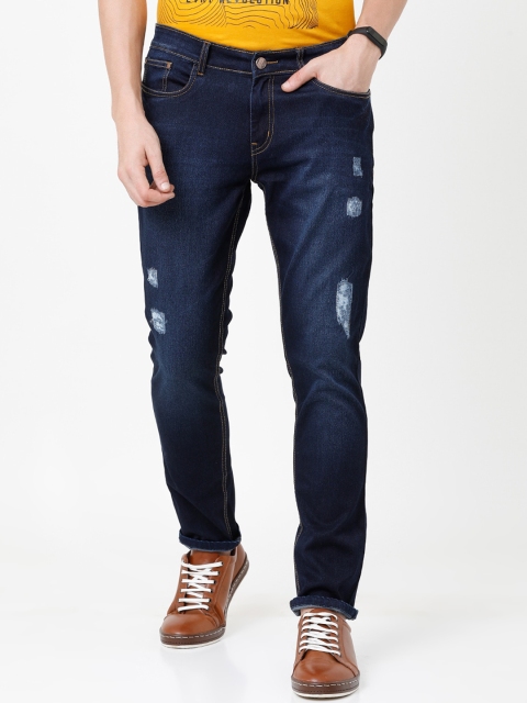 

CINOCCI Men Navy Blue Slim Fit Mid-Rise Mildly Distressed Jeans