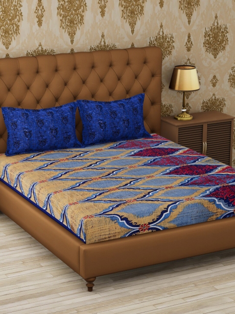 

METRO LIVING Blue & Maroon Ethnic Motifs 120 TC Cotton 1 Queen Bedsheet with 2 Pillow Covers
