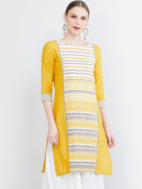 

max Women Yellow & Grey Printed Straight Kurta