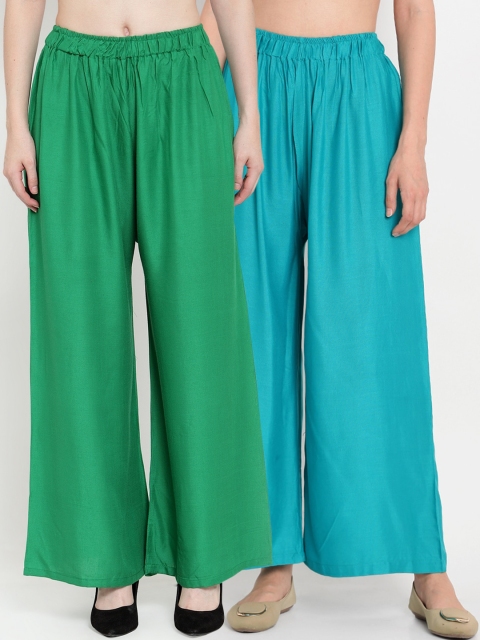 

TAG 7 Women Set of 2 Solid Flared Palazzos, Green