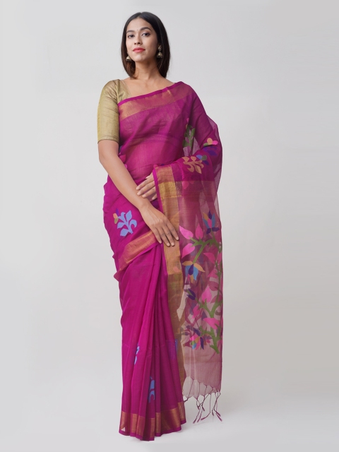 

Unnati Silks Pink Silk Cotton Woven Design Jamdani Saree