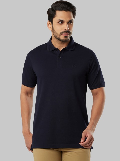 

Raymond Men Navy Blue Solid Polo Collar T-shirt