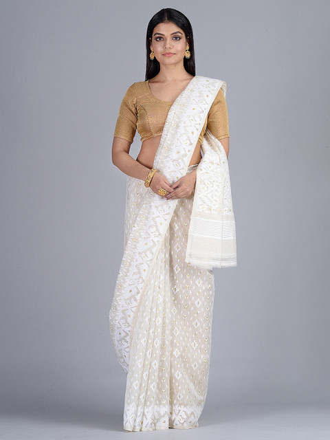 

Mitera White Silk Cotton Woven Design Jamdani Saree