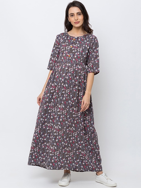 

MomToBe Women Grey Printed Maternity Maxi Nursing Dress