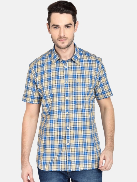 

Basics Men Beige & Blue Slim Fit Checked Casual Twill Shirt