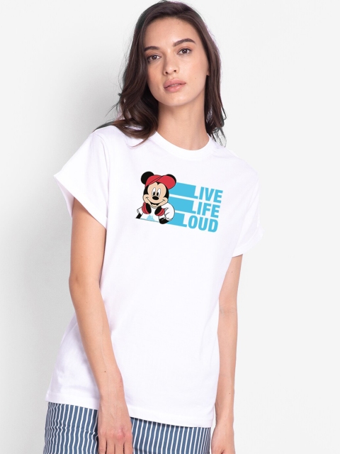 

Bewakoof Women White Mickey Mouse Printed Round Neck T-shirt