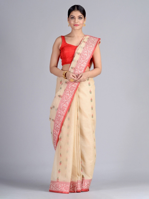

Mitera Beige Pure Cotton Woven Design Taant Saree