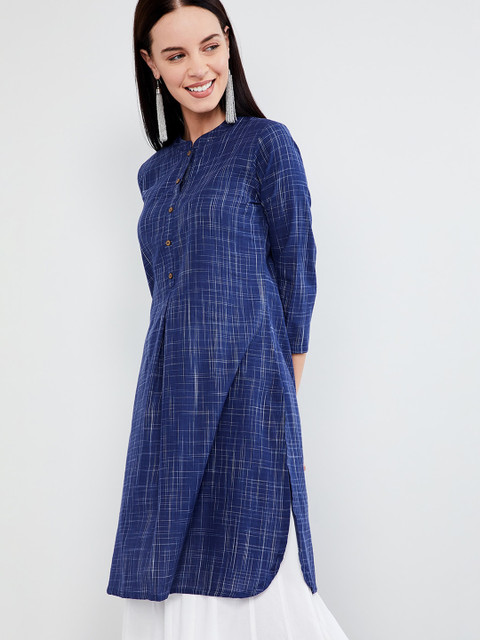 

max Women Blue Printed Straight Kurta