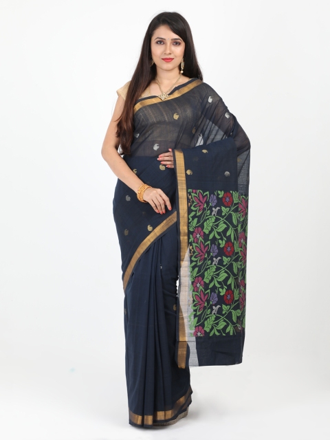 

SABOO COLLECTIONS Navy Blue Handloom Pure Cotton Printed Venkatgiri Saree